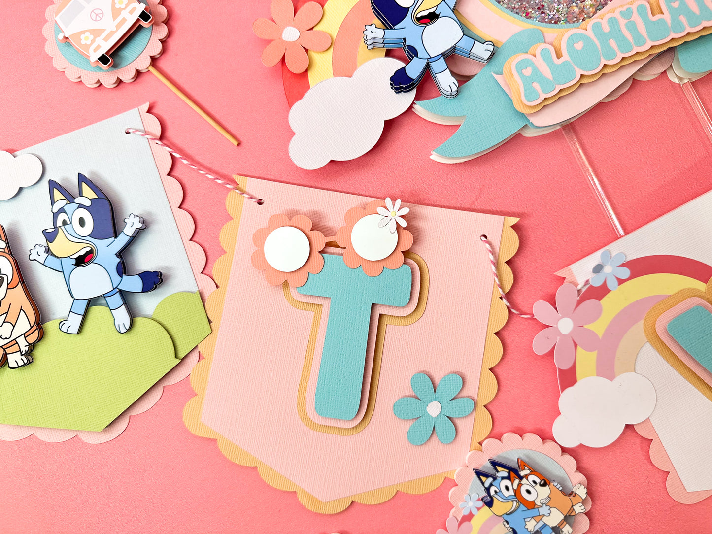 Two Groovy Bluey cake topper | groovy birthday | blue dog sisters | retro groovy party | bluey cupcake toppers | party banner