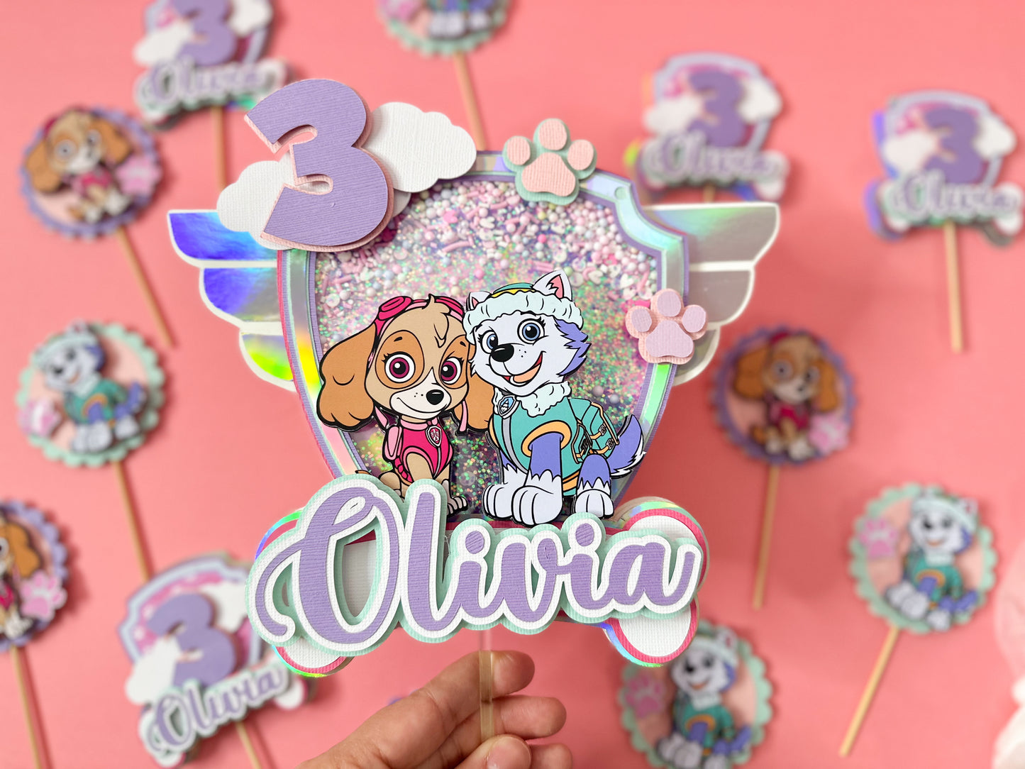 Skye and Everest cake topper | Paw patrol cake topper | birthday decor | paw patrol birthday | shaker paw patrol topper