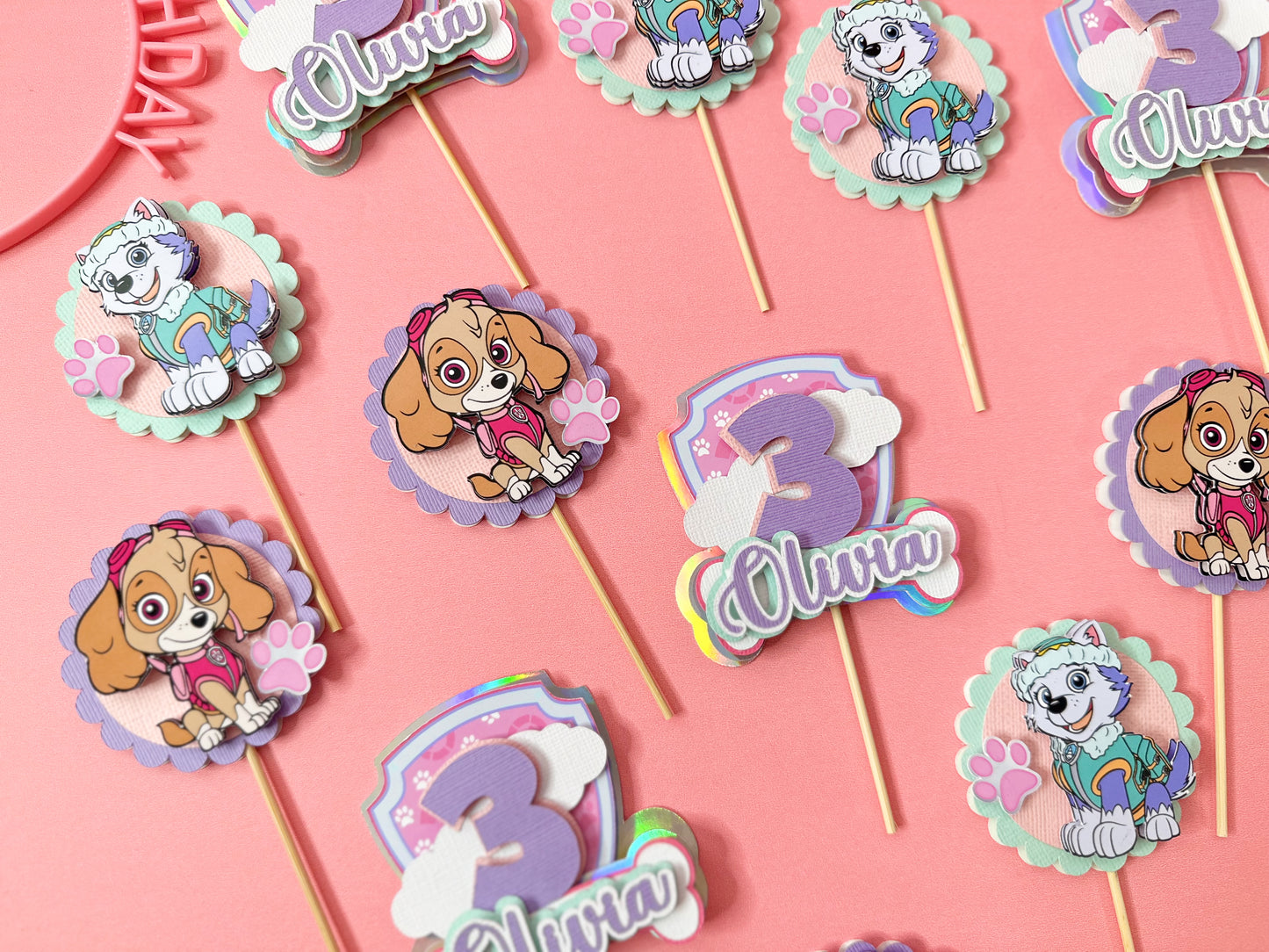 Sky and Everest cupcake toppers | Paw patrol cupcakes | party decor | cupcake toppers | paw patrol party decor