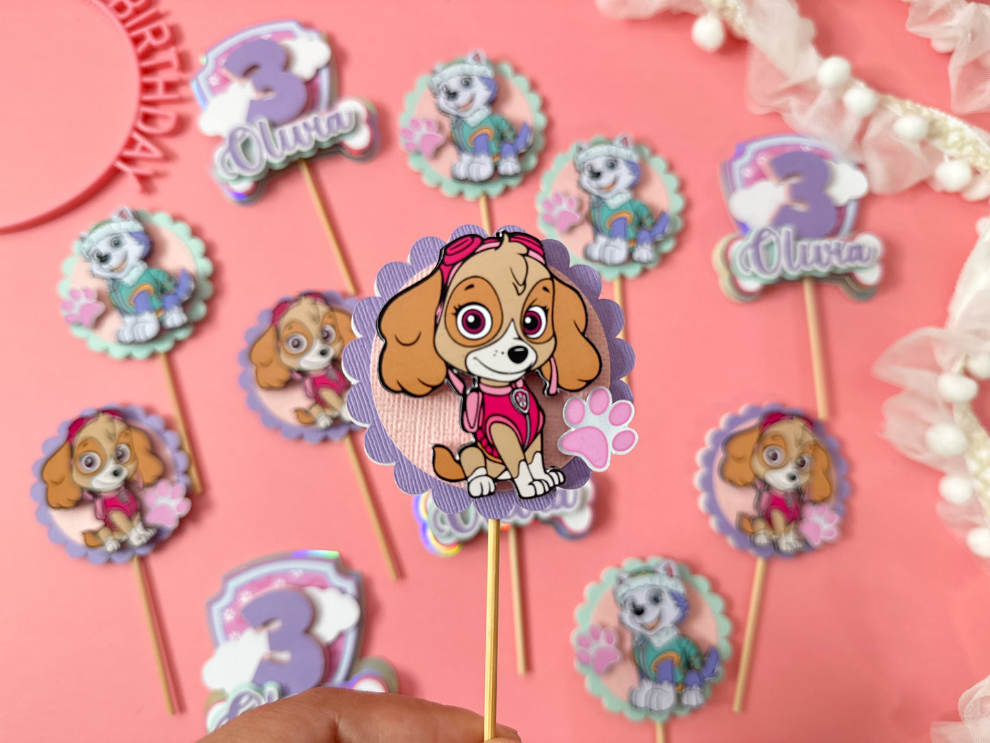 Sky and Everest cupcake toppers | Paw patrol cupcakes | party decor | cupcake toppers | paw patrol party decor