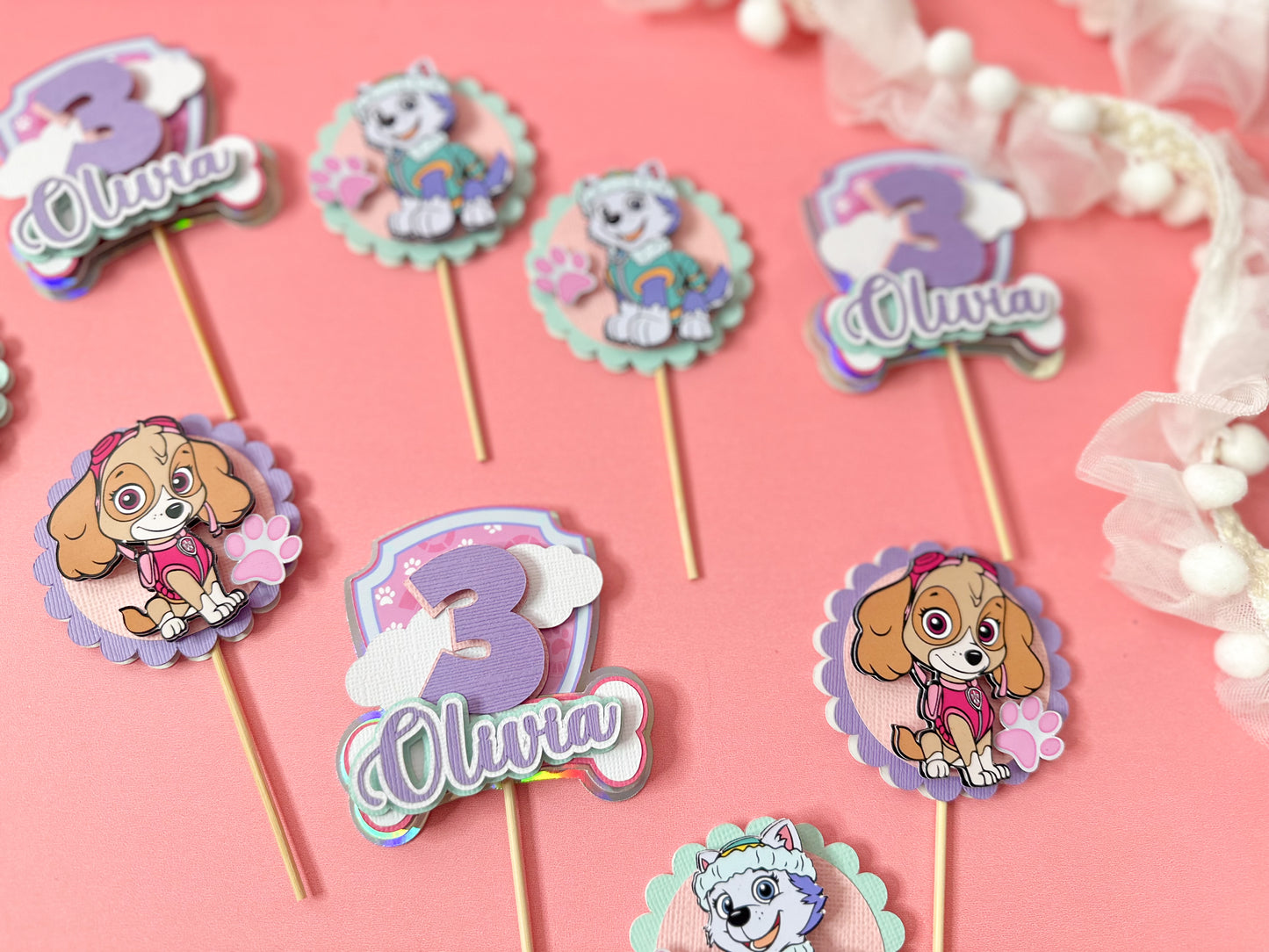 Sky and Everest cupcake toppers | Paw patrol cupcakes | party decor | cupcake toppers | paw patrol party decor