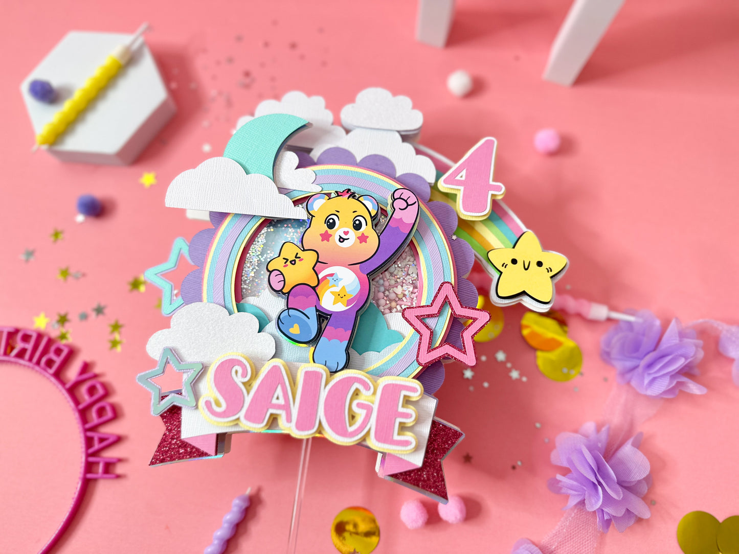 Dare to care bear topper | Care bear cake topper | party decor | cute bear party idea | shaker cake topper |
