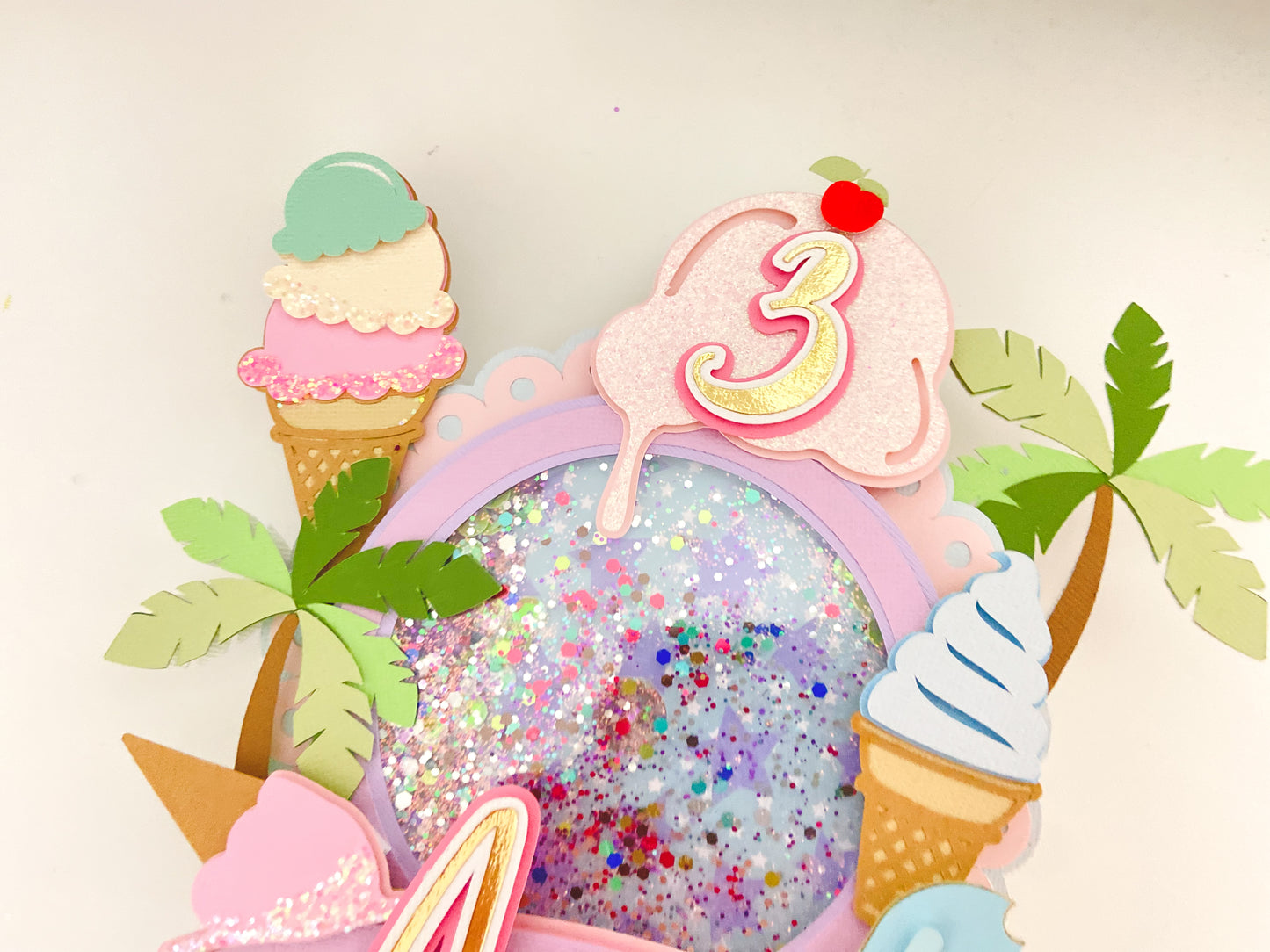 Here's the scoop cake topper | Ice cream themed birthday | Summer fun party | Ice cream party decor | light up topper | shaker cake topper