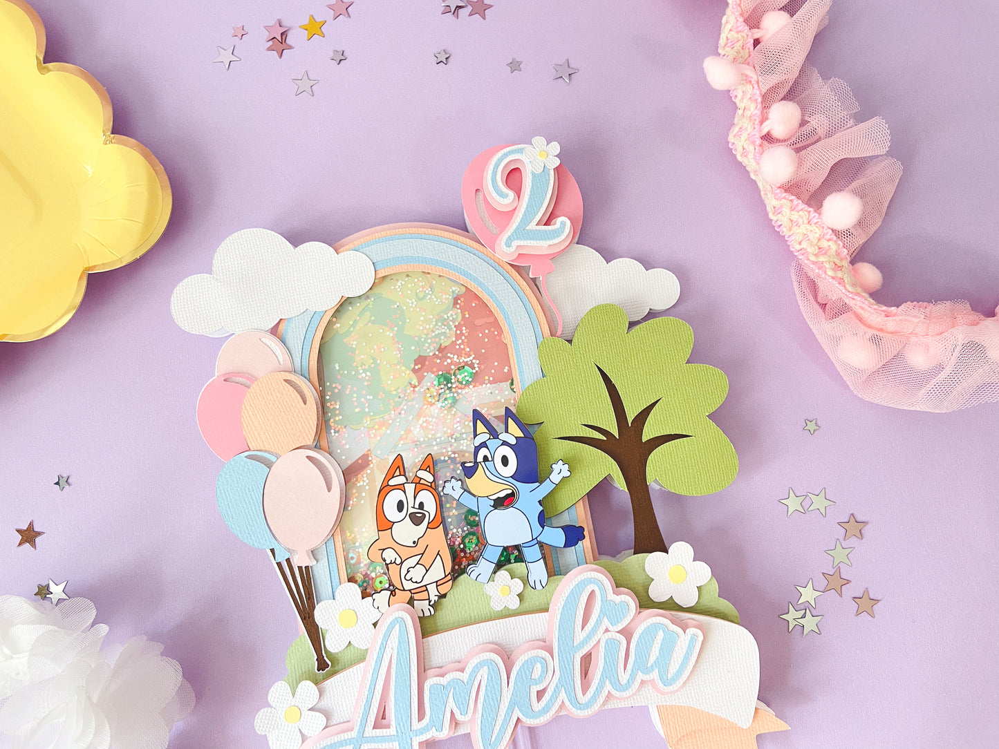 Daisies Bluey cake topper | 3D cake topper | dog sisters party | Bingo and Bluey cake topper | Bluey and bingo party | shaker cake topper