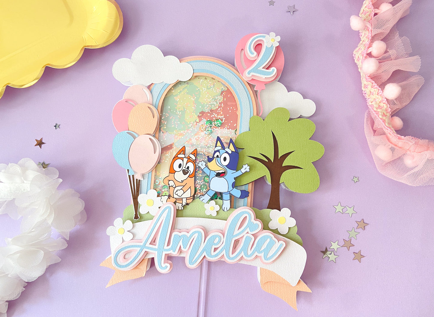 Daisies Bluey cake topper | 3D cake topper | dog sisters party | Bingo and Bluey cake topper | Bluey and bingo party | shaker cake topper