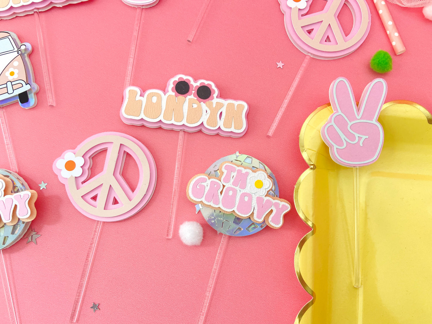 Two Groovy cupcake toppers | 2nd birthday party topper | Retro groovy birthday | Groovy one | Groovy birthday | Boho birthday