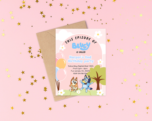 Bluey digital invitation | party decor | Kids party invitation | birthday invite | Bluey and bingo