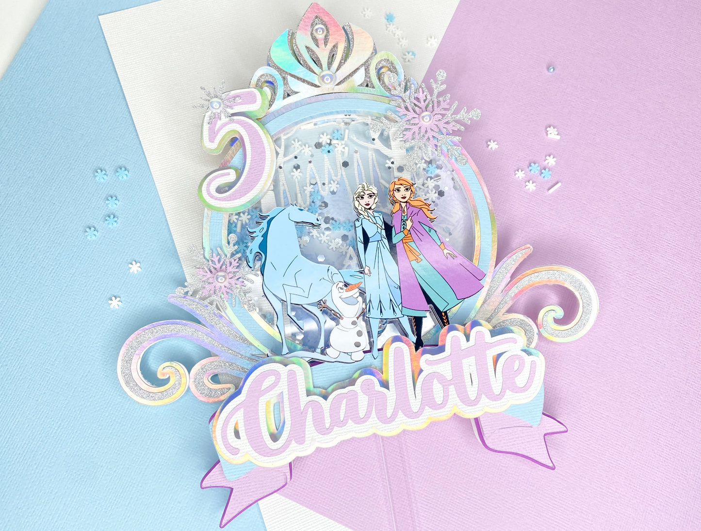 frozen inspired cake topper, Anna and Elsa party, Frozen party, shaker cake topper, party decor, personalized cake topper