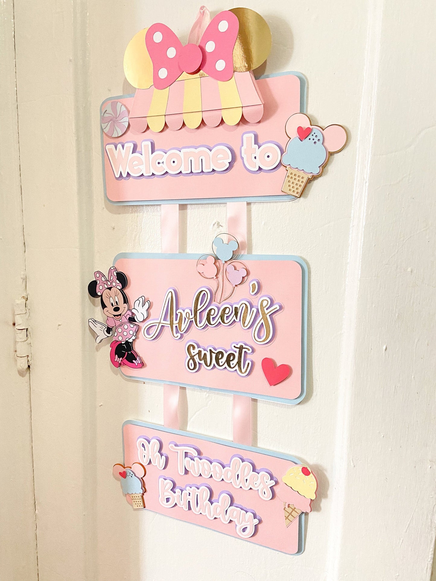 Birthday welcome sign | door sign | Minnie mouse door hanger | Party decoration | Birthday door hanger | Candyland theme birthday