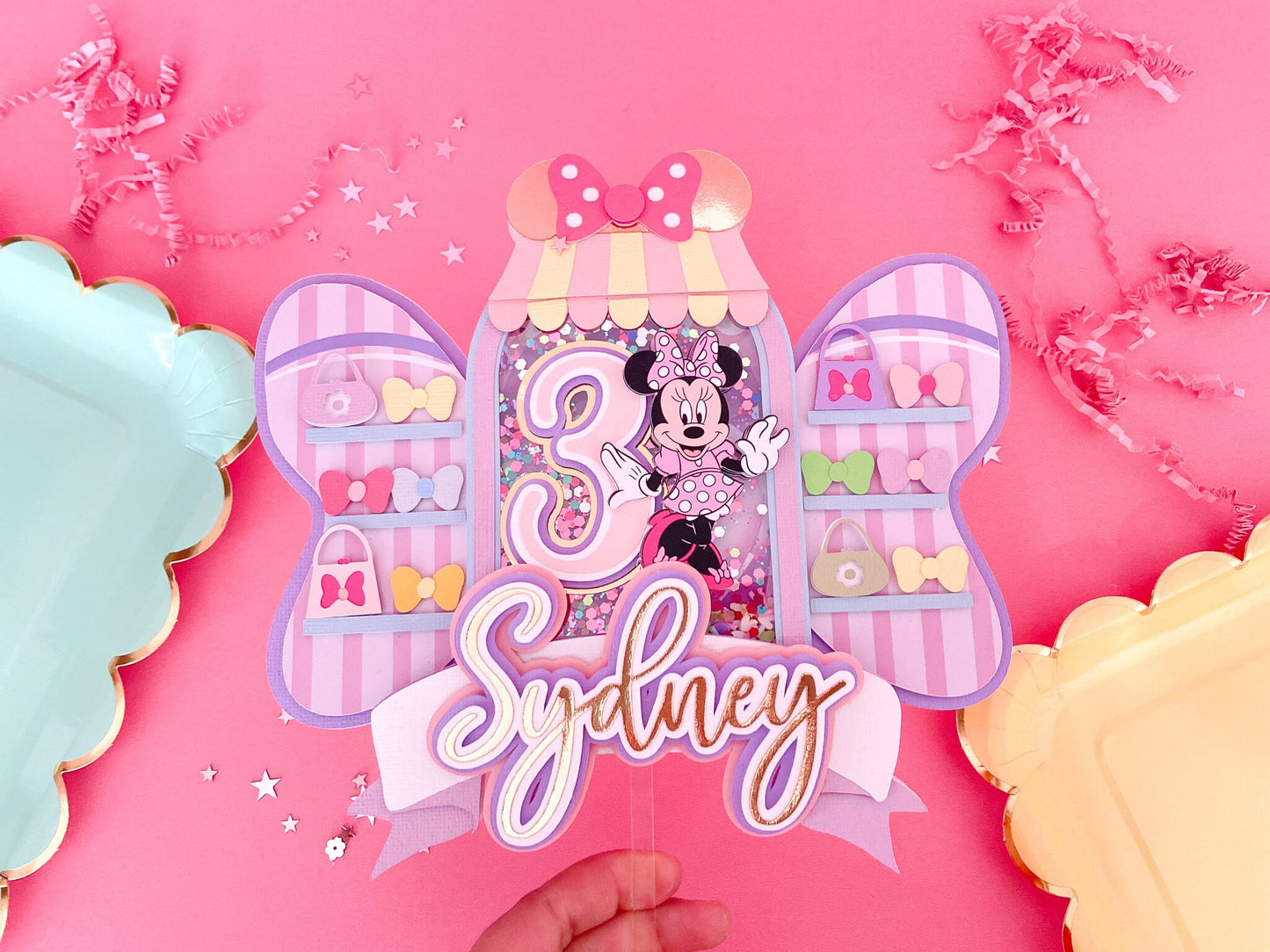 Minnie Mouse bowtique | bow cake topper | bowtoons party | bowtique party decor | Minnie birthday