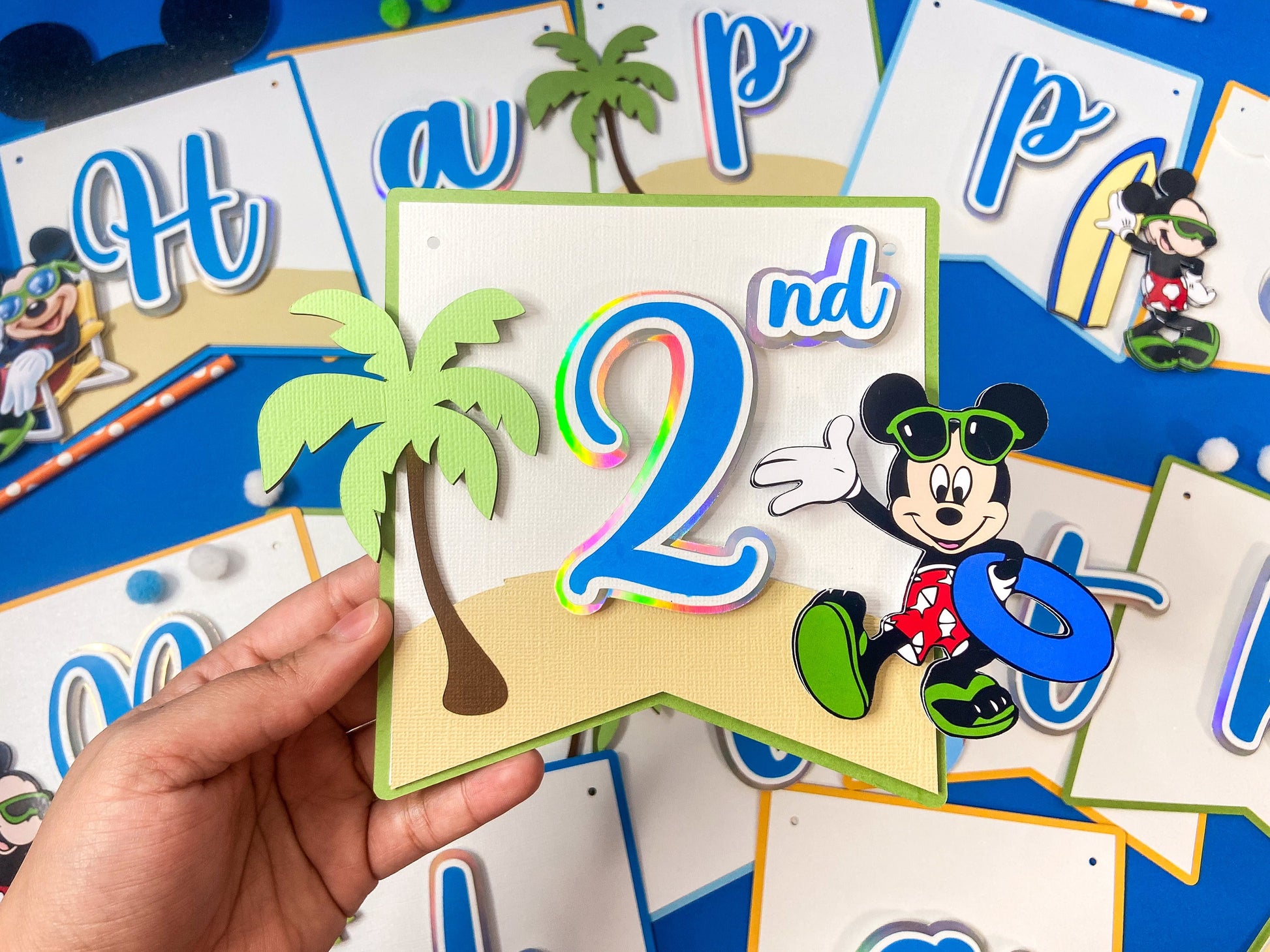 Mickey Mouse beach party | Mickey Mouse birthday | Beach party | Mickey pool party | Shaker cake topper | Mickey birthday decor