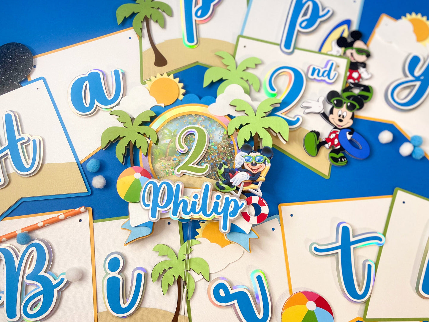 Mickey Mouse beach party | Mickey Mouse birthday | Beach party | Mickey pool party | Shaker cake topper | Mickey birthday decor