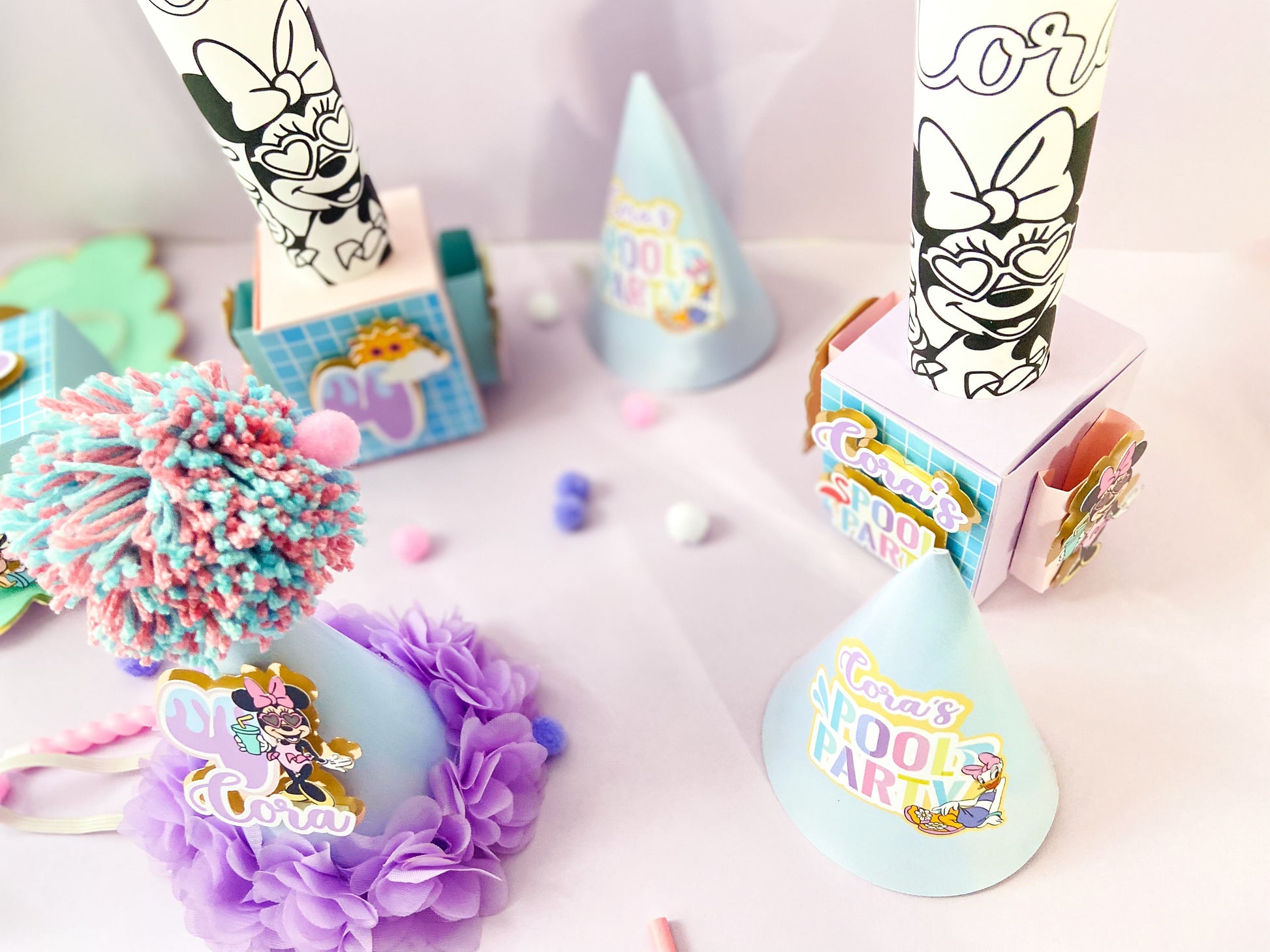 Custom pool party hats | personalized hats | Party ideas | Minnie pool birthday hats | birthday decoration | birthday party hats