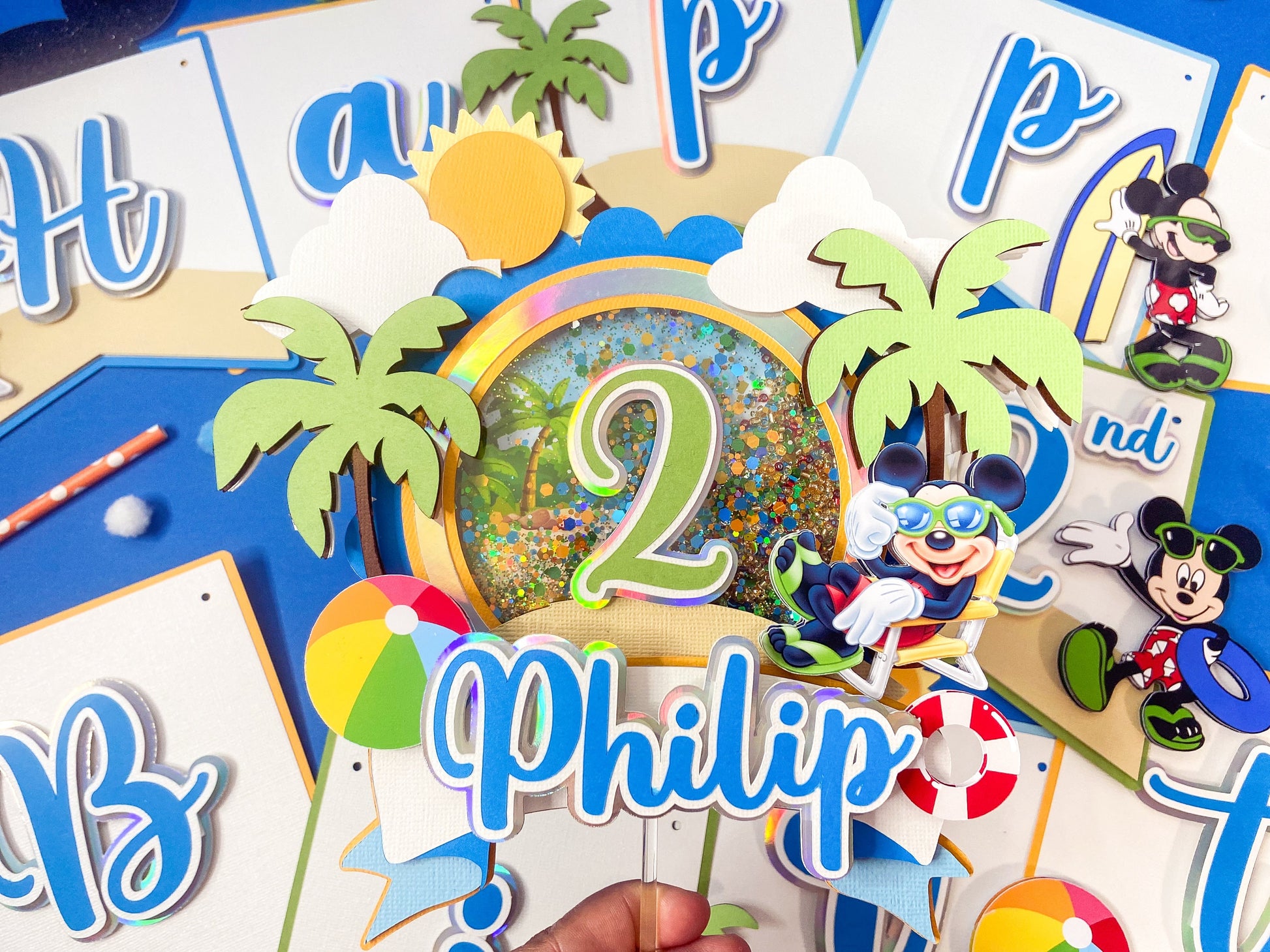 Mickey Mouse beach party | Mickey Mouse birthday | Beach party | Mickey pool party | Shaker cake topper | Mickey birthday decor