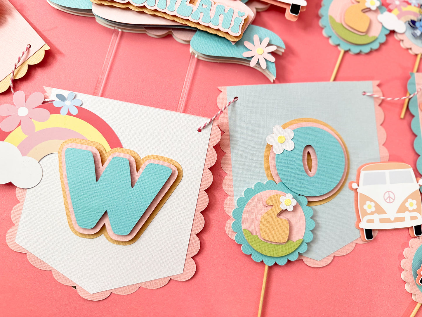 Two Groovy Bluey cake topper | groovy birthday | blue dog sisters | retro groovy party | bluey cupcake toppers | party banner