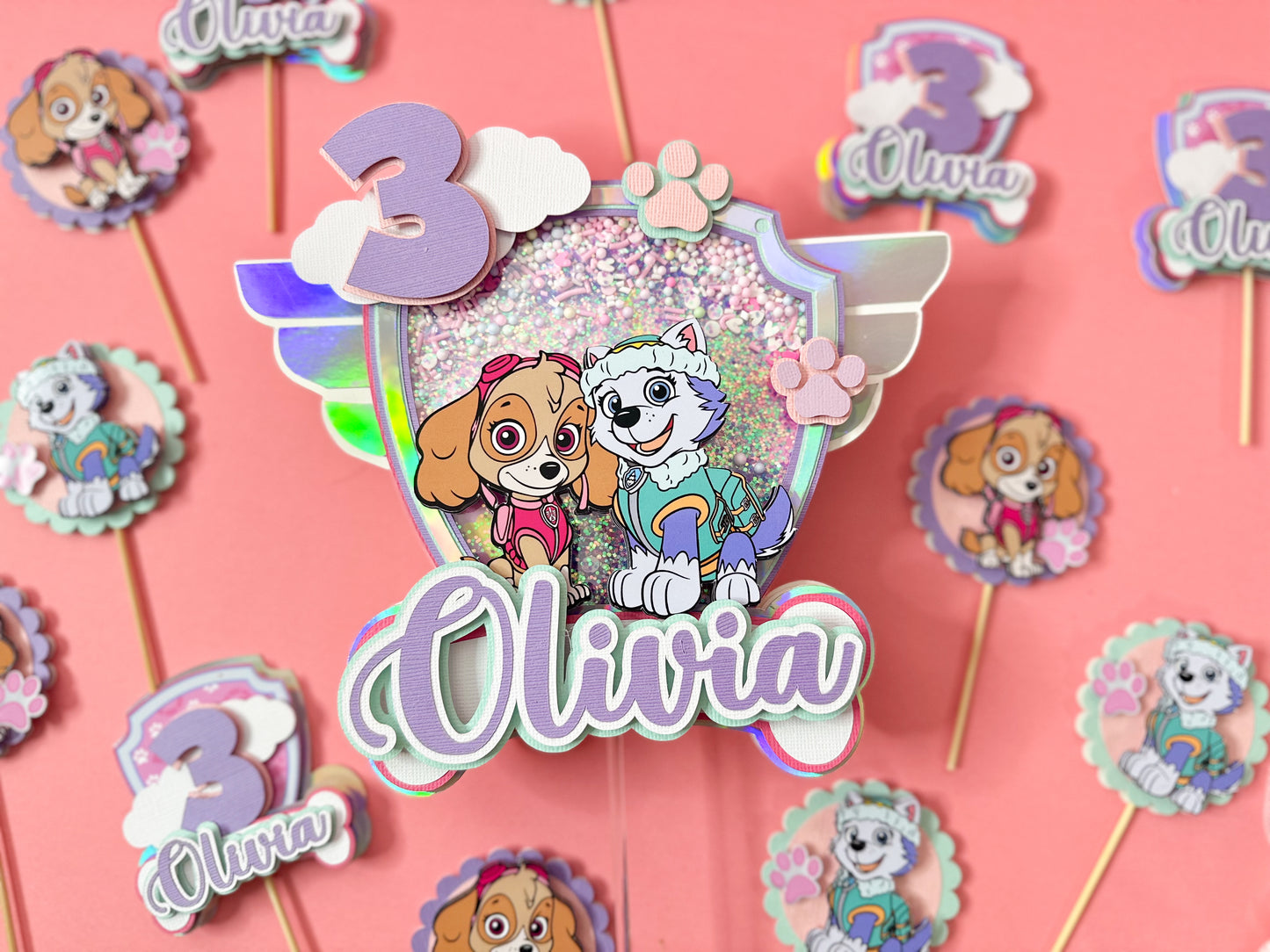 Skye and Everest cake topper | Paw patrol cake topper | birthday decor | paw patrol birthday | shaker paw patrol topper