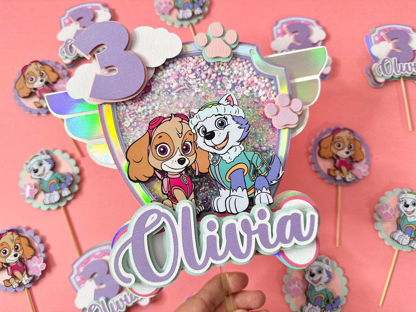 Skye and Everest cake topper | Paw patrol cake topper | birthday decor | paw patrol birthday | shaker paw patrol topper