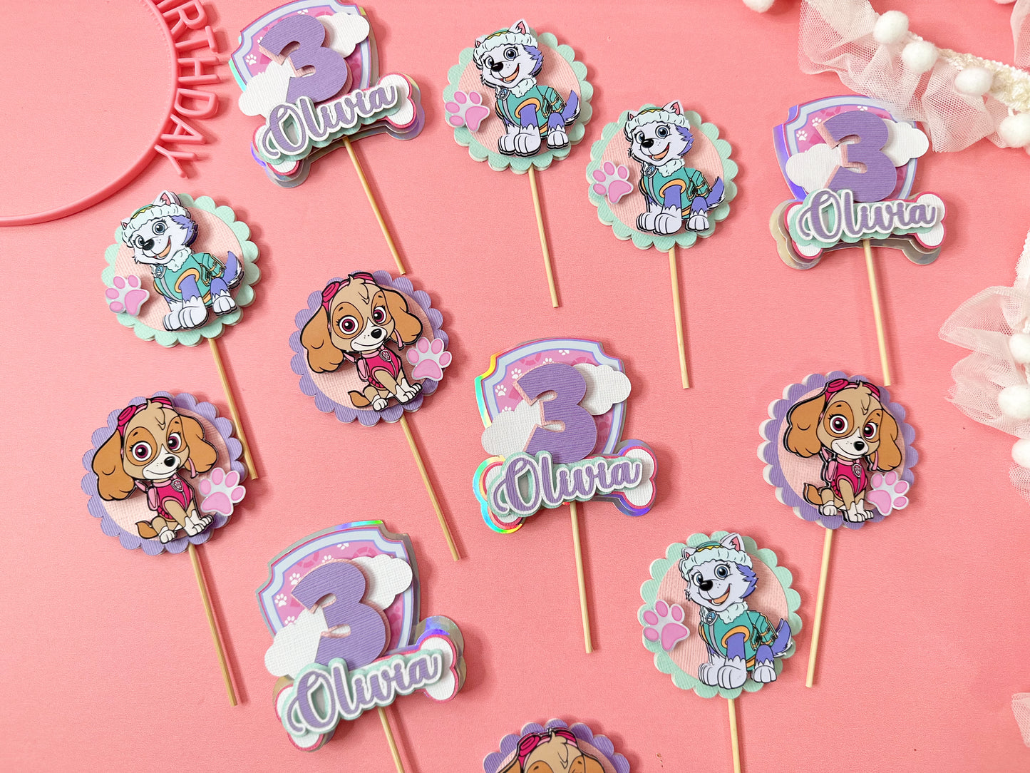 Sky and Everest cupcake toppers | Paw patrol cupcakes | party decor | cupcake toppers | paw patrol party decor