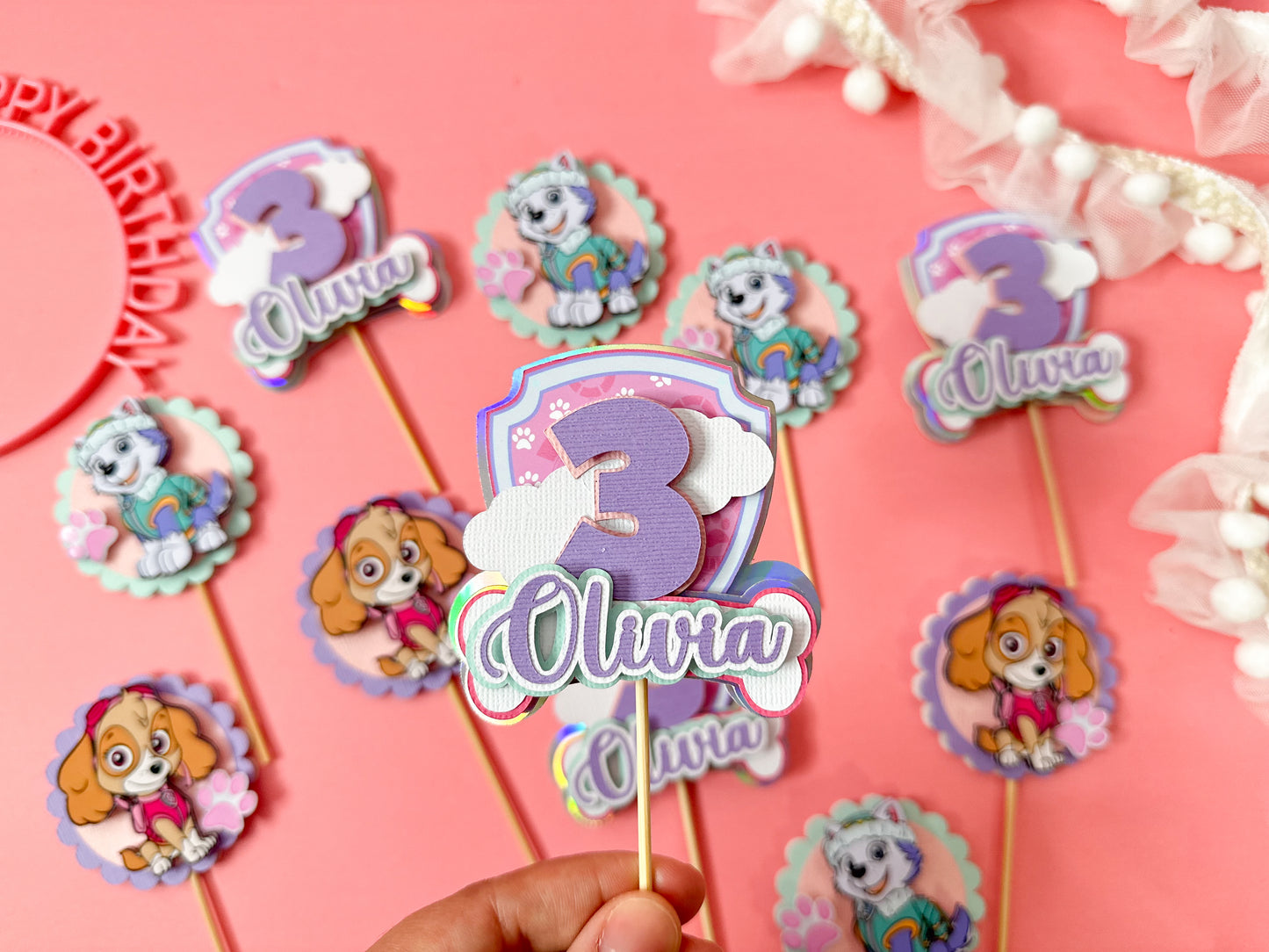 Sky and Everest cupcake toppers | Paw patrol cupcakes | party decor | cupcake toppers | paw patrol party decor