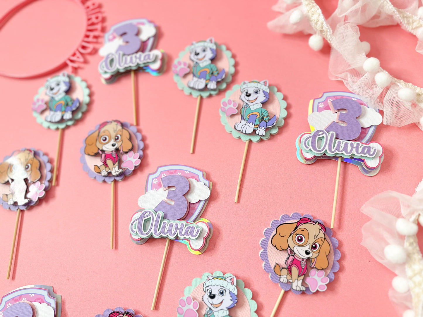 Sky and Everest cupcake toppers | Paw patrol cupcakes | party decor | cupcake toppers | paw patrol party decor