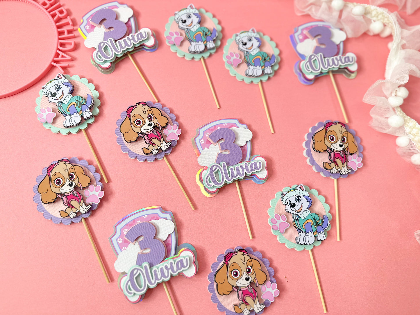 Sky and Everest cupcake toppers | Paw patrol cupcakes | party decor | cupcake toppers | paw patrol party decor