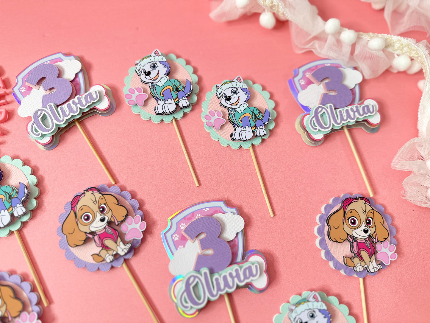 Sky and Everest cupcake toppers | Paw patrol cupcakes | party decor | cupcake toppers | paw patrol party decor