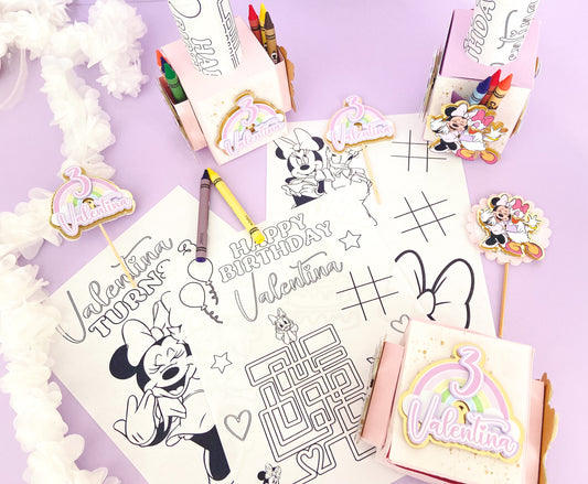 12 Coloring activity favors | kids party favors | personalized party favors | Minnie and daisy favors | Minnie Mouse customizable favors