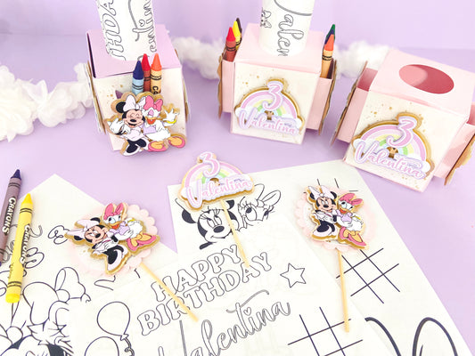12 Coloring activity favors | kids party favors | personalized party favors | Minnie and daisy favors | Minnie Mouse customizable favors