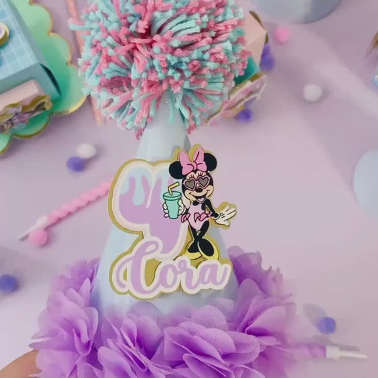 Custom pool party hats | personalized hats | Party ideas | Minnie pool birthday hats | birthday decoration |  birthday party hats