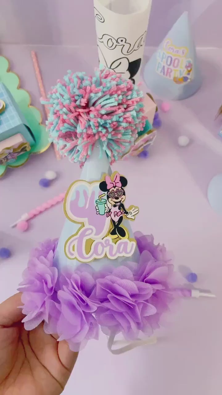 Custom pool party hats | personalized hats | Party ideas | Minnie pool birthday hats | birthday decoration |  birthday party hats