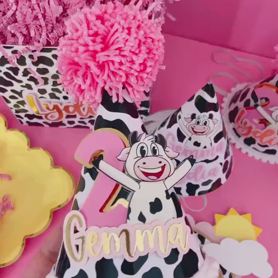 Custom birthday hats | personalized hats | Party ideas | vaca Lola birthday hat | birthday decoration | farm birthday hats |