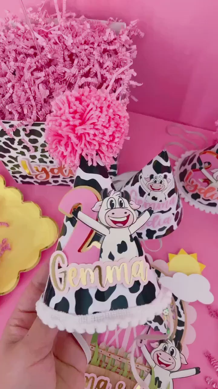 Custom birthday hats | personalized hats | Party ideas | vaca Lola birthday hat | birthday decoration | farm birthday hats |