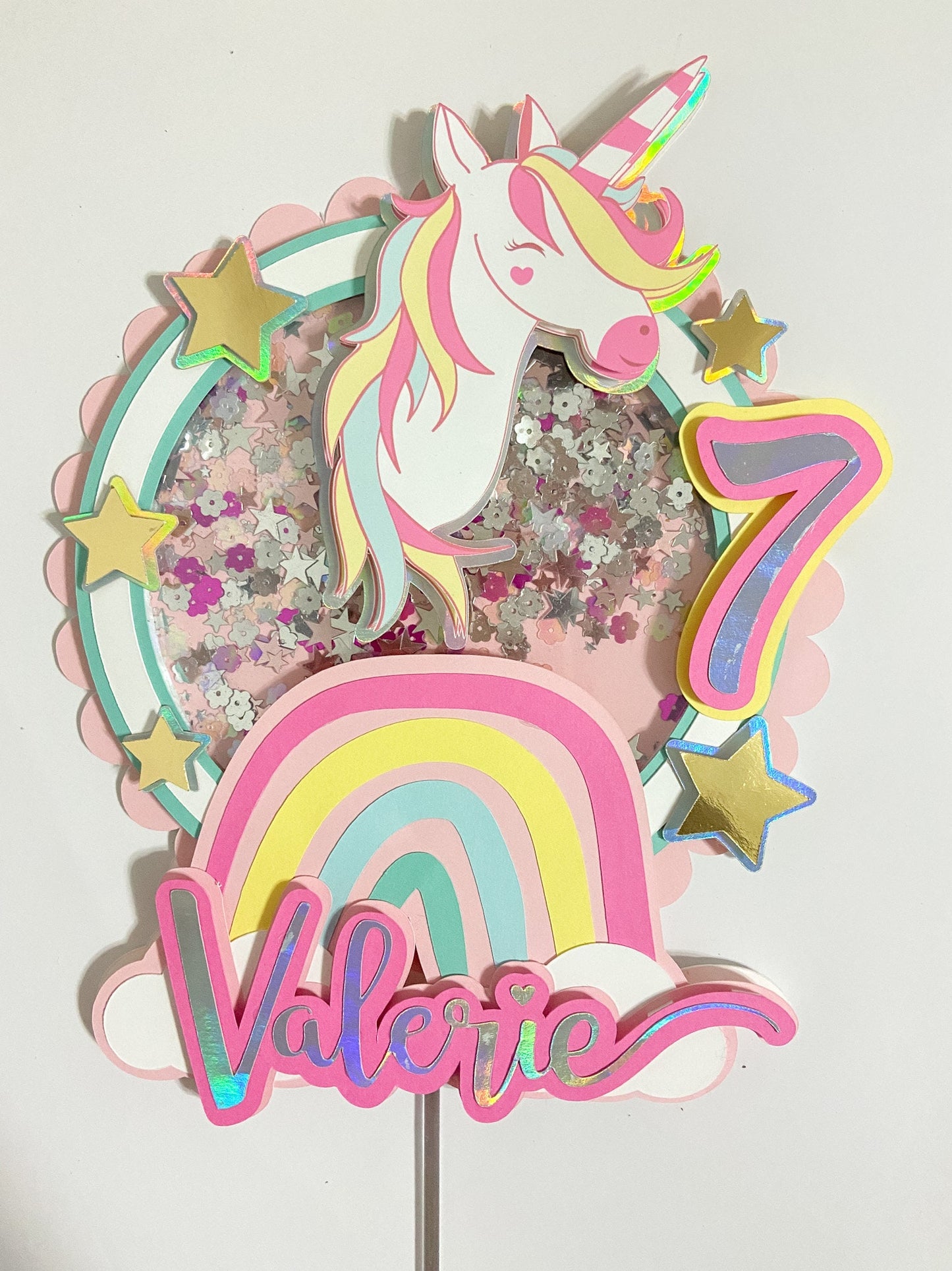 Unicorn cake topper, shaker unicorn topper, Magical rainbow topper, Unicorn theme birthday