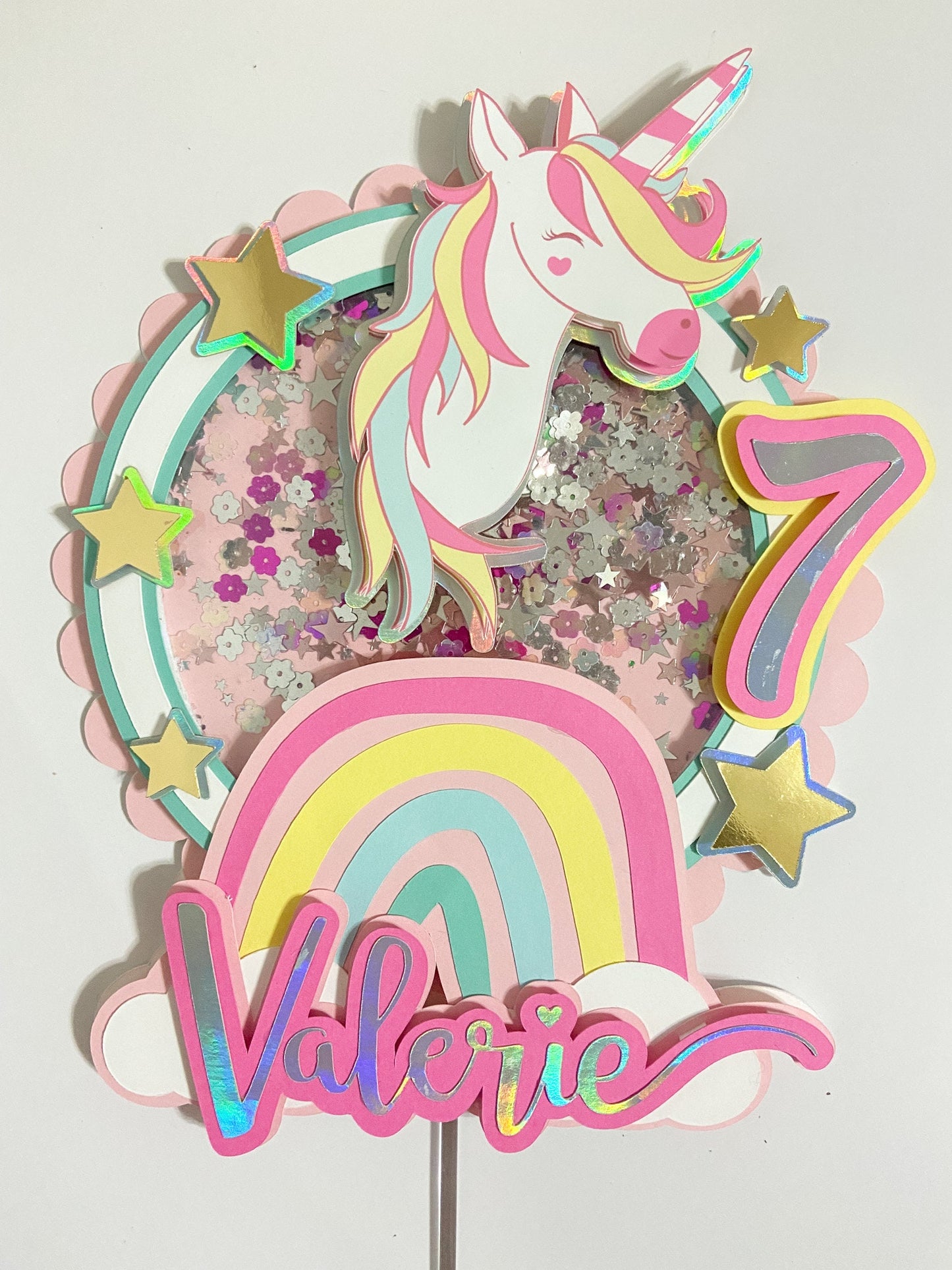 Unicorn cake topper, shaker unicorn topper, Magical rainbow topper, Unicorn theme birthday