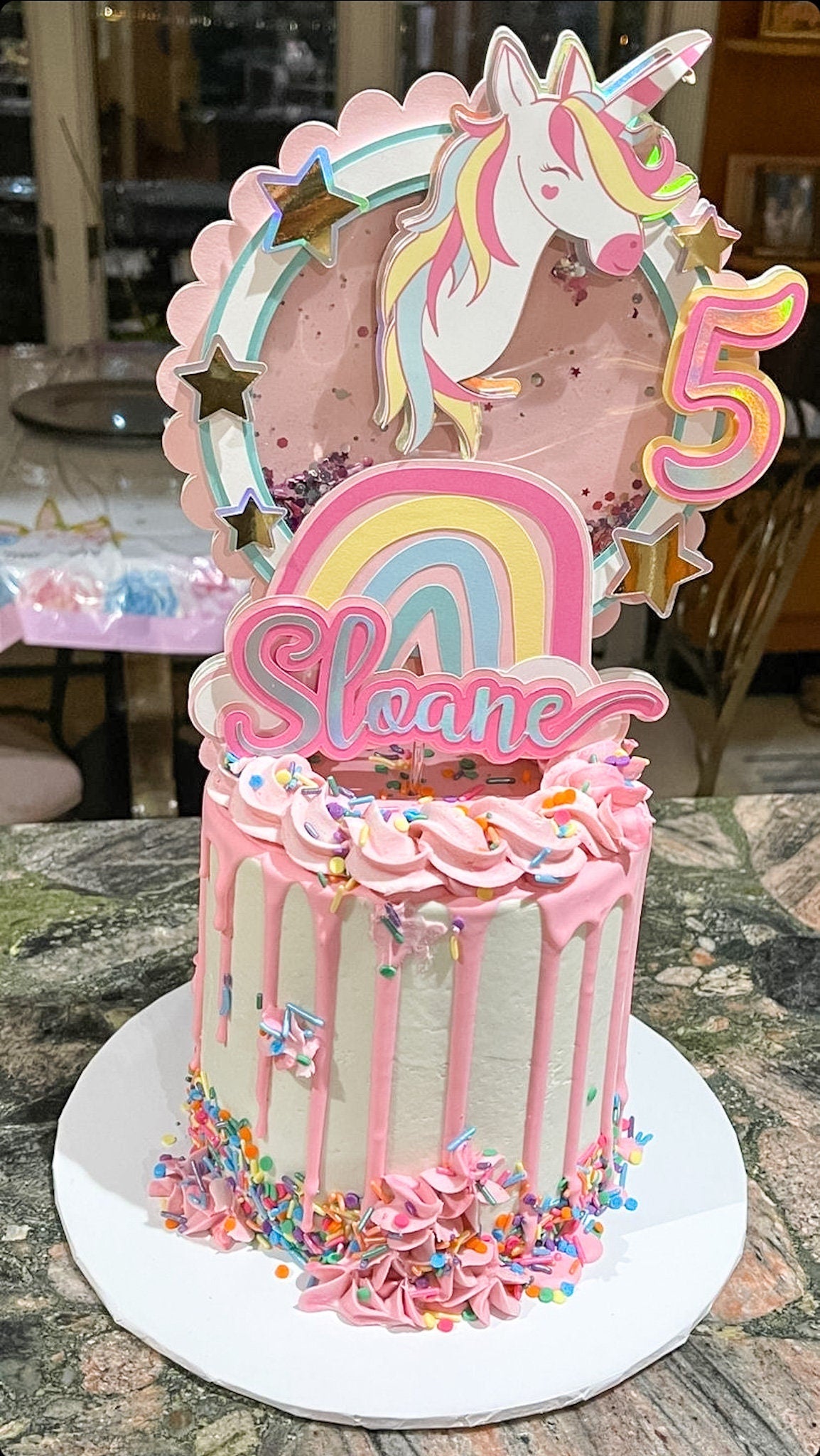 Unicorn cake topper, shaker unicorn topper, Magical rainbow topper, Unicorn  theme birthday