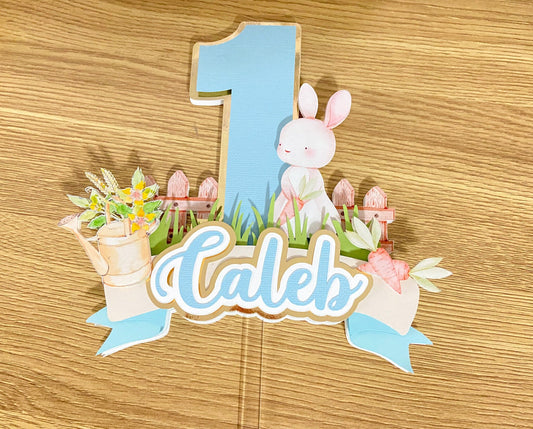 Blue Some bunny is one cake topper | bunny party decor | kids party decor | 1st birthday bunny theme | Easter birthday