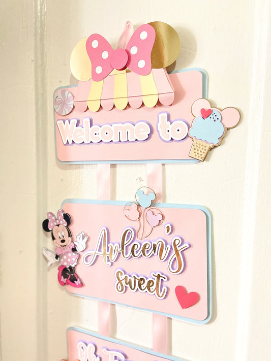 Birthday welcome sign | door sign | Minnie mouse door hanger | Party decoration | Birthday door hanger | Candyland theme birthday