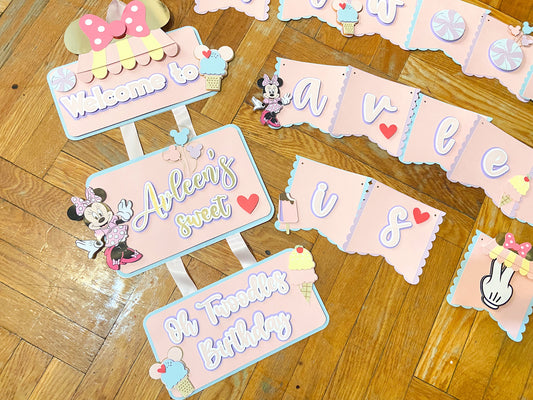 Birthday welcome sign | door sign | Minnie mouse door hanger | Party decoration | Birthday door hanger | Candyland theme birthday