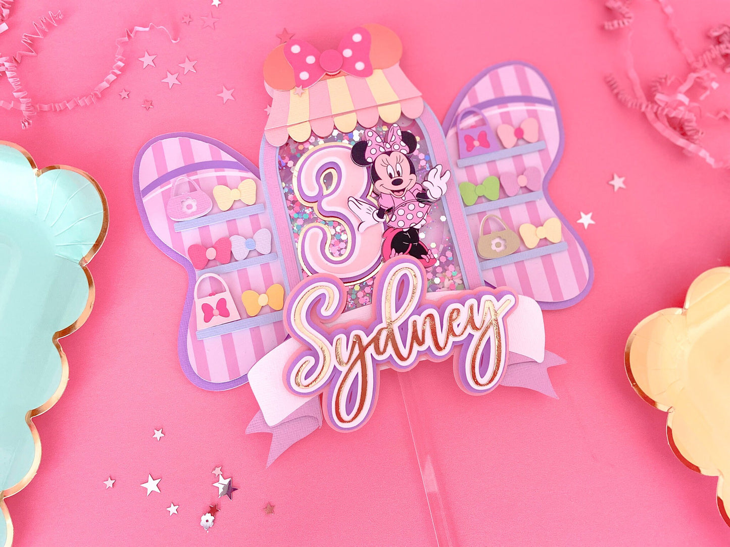 Minnie Mouse bowtique | bow cake topper | bowtoons party | bowtique party decor | Minnie birthday