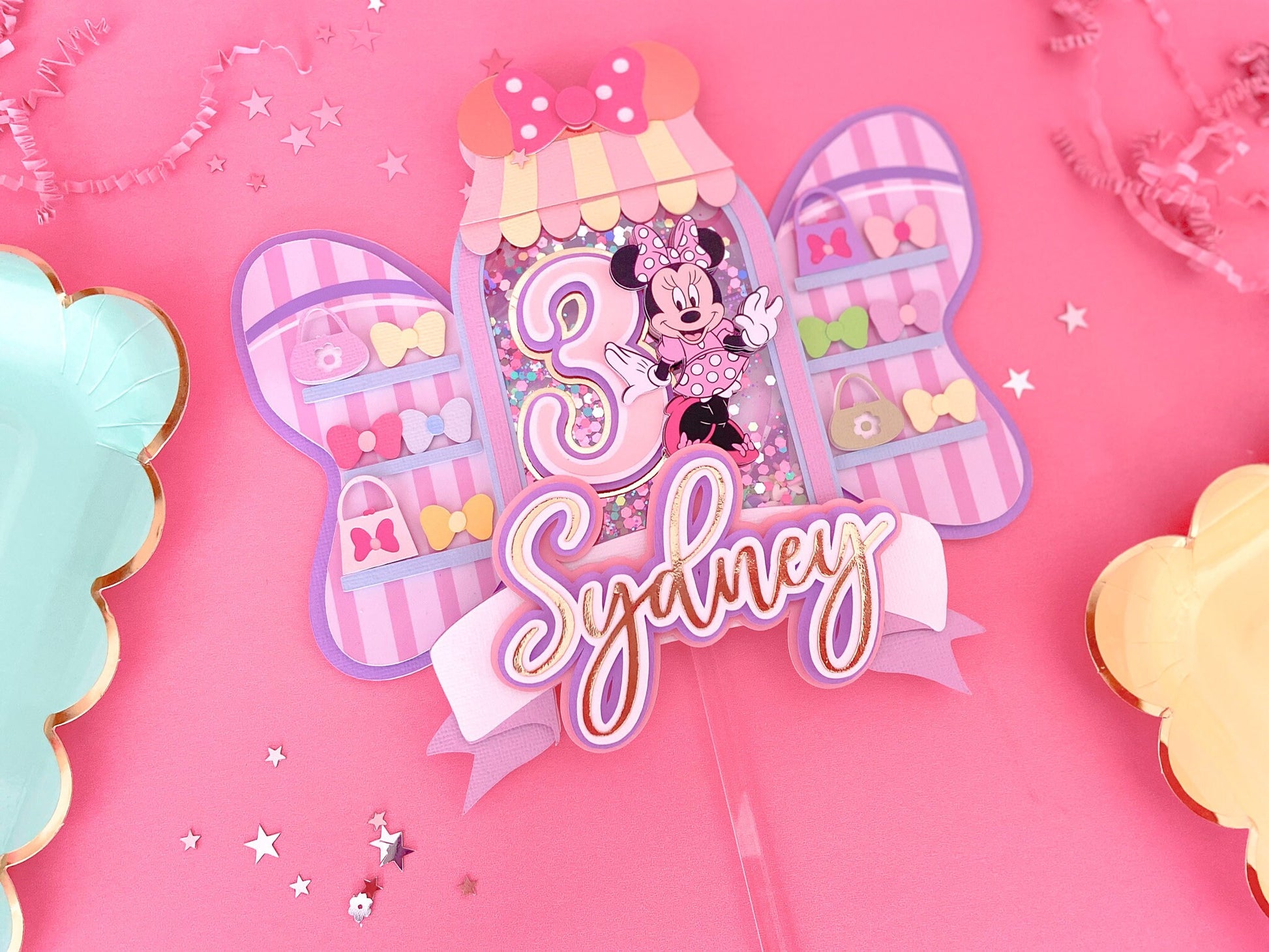 Minnie Mouse bowtique | bow cake topper | bowtoons party | bowtique party decor | Minnie birthday