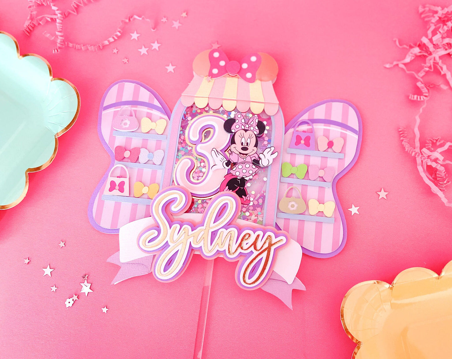 Minnie Mouse bowtique | bow cake topper | bowtoons party | bowtique party decor | Minnie birthday