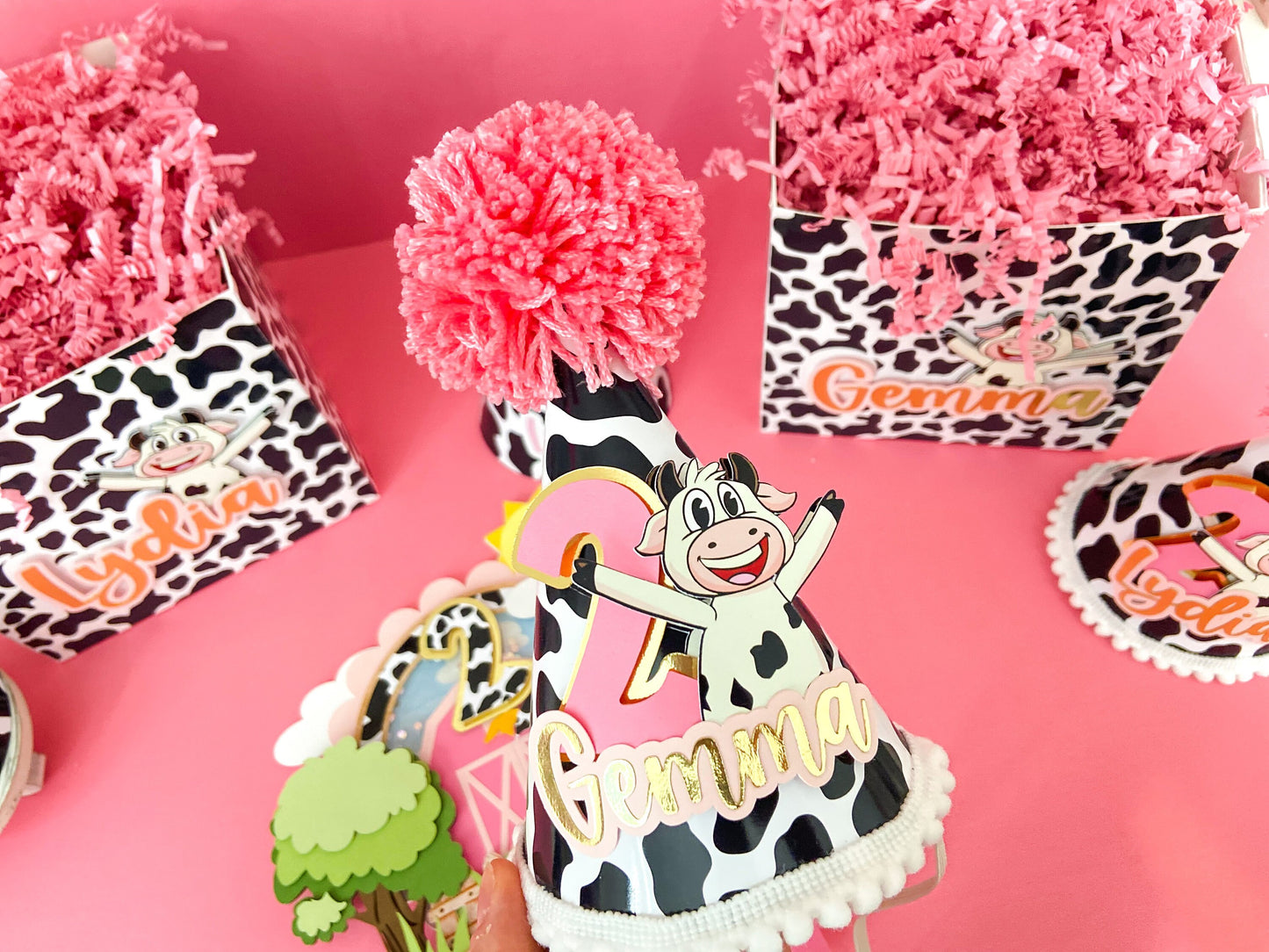 Custom birthday hats | personalized hats | Party ideas | vaca Lola birthday hat | birthday decoration | farm birthday hats |