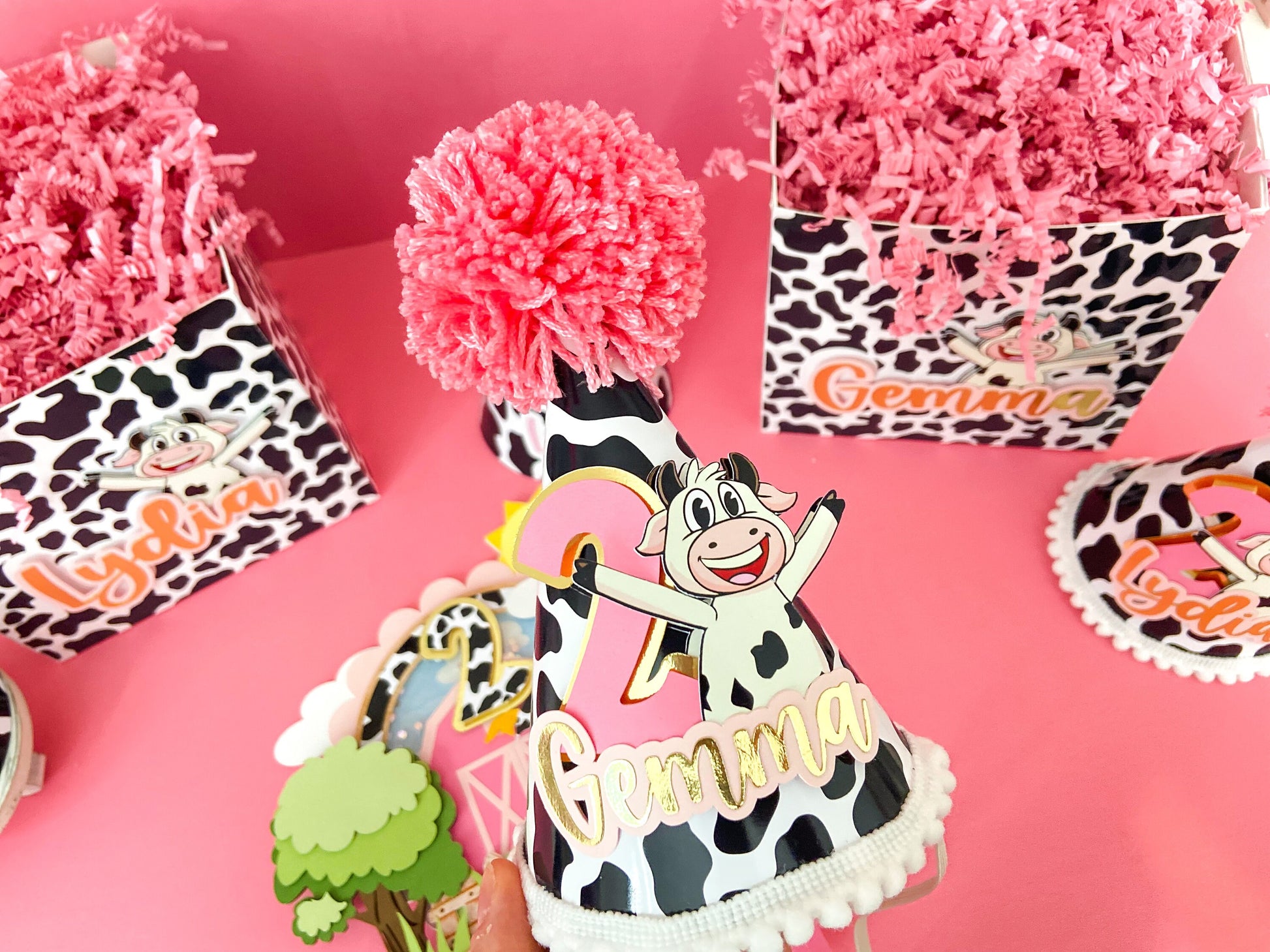 Custom birthday hats | personalized hats | Party ideas | vaca Lola birthday hat | birthday decoration | farm birthday hats |