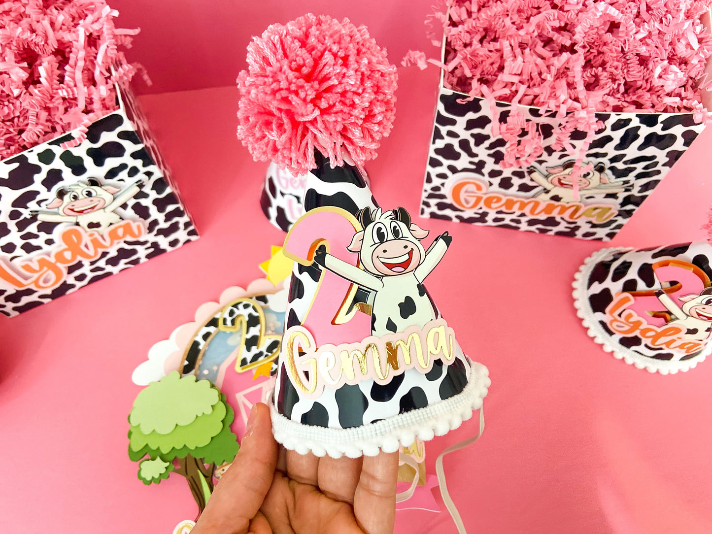 Custom birthday hats | personalized hats | Party ideas | vaca Lola birthday hat | birthday decoration | farm birthday hats |