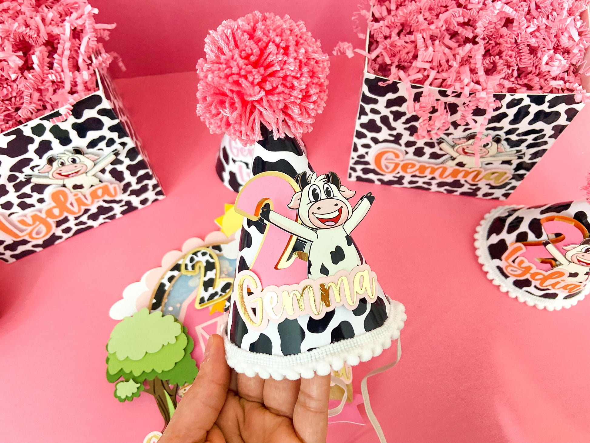 Custom birthday hats | personalized hats | Party ideas | vaca Lola birthday hat | birthday decoration | farm birthday hats |