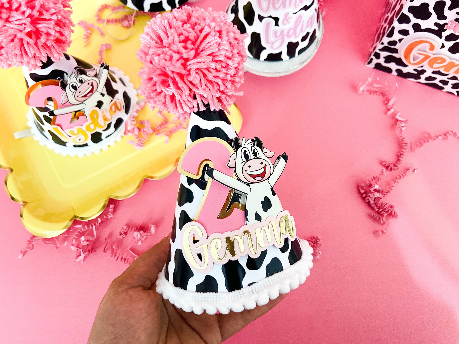 Custom birthday hats | personalized hats | Party ideas | vaca Lola birthday hat | birthday decoration | farm birthday hats |