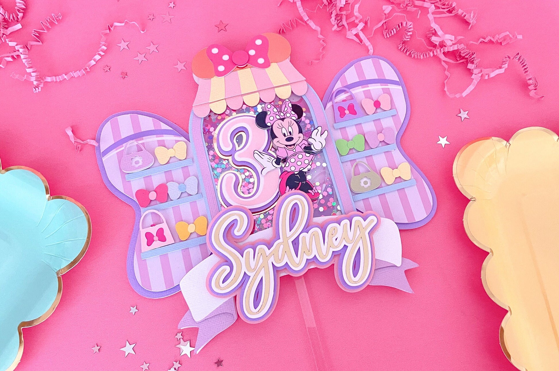 Minnie Mouse bowtique | bow cake topper | bowtoons party | bowtique party decor | Minnie birthday