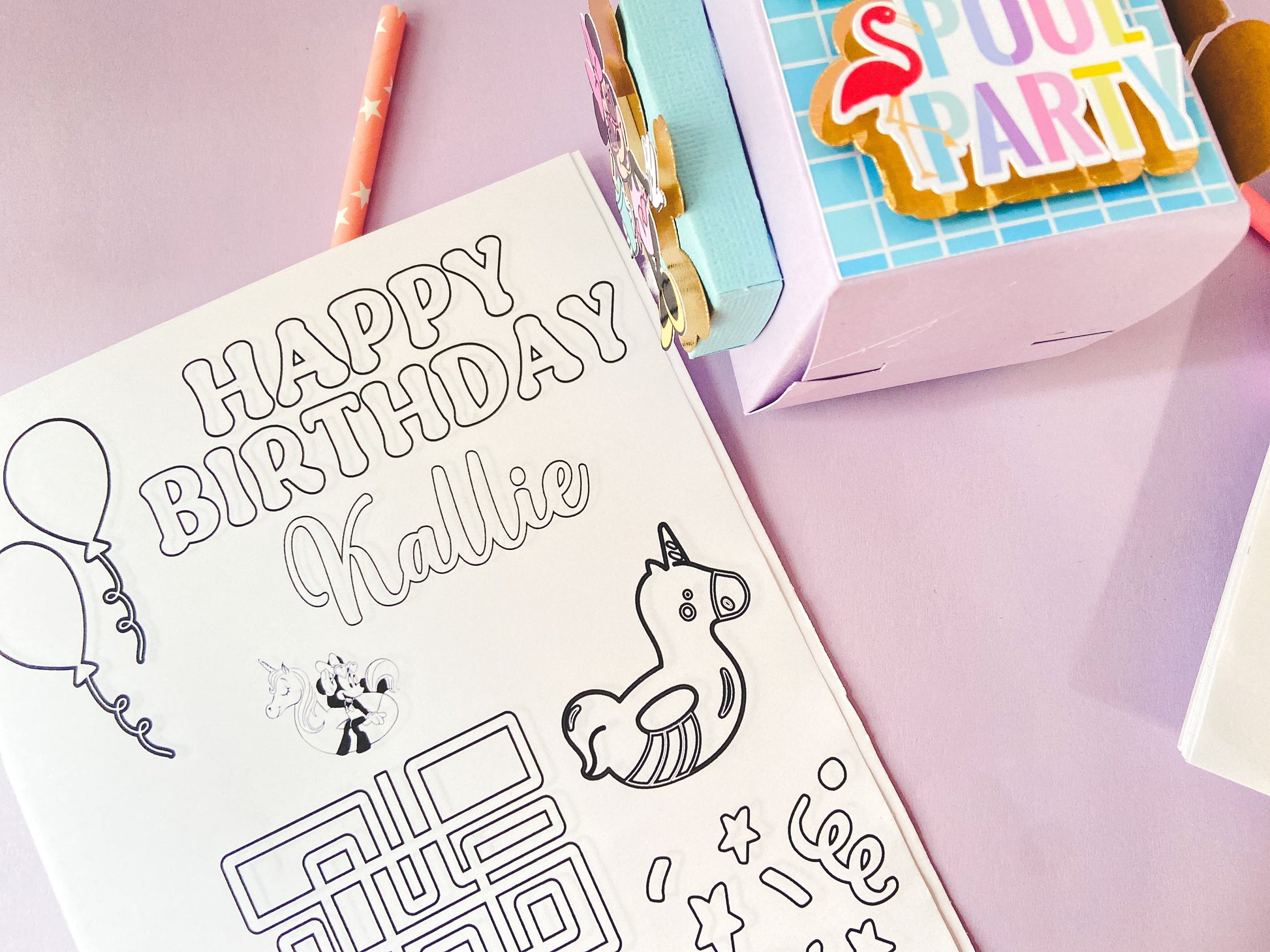 Pool 12 Coloring activity favors | kids party favors | personalized party favors | Minnie pool party | Minnie Mouse customizable favors