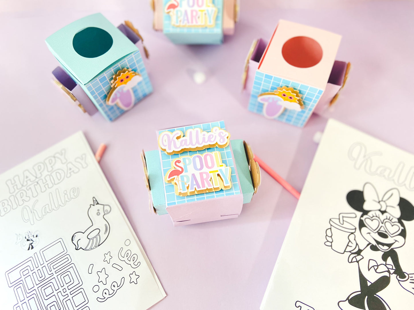 Pool 12 Coloring activity favors | kids party favors | personalized party favors | Minnie pool party | Minnie Mouse customizable favors
