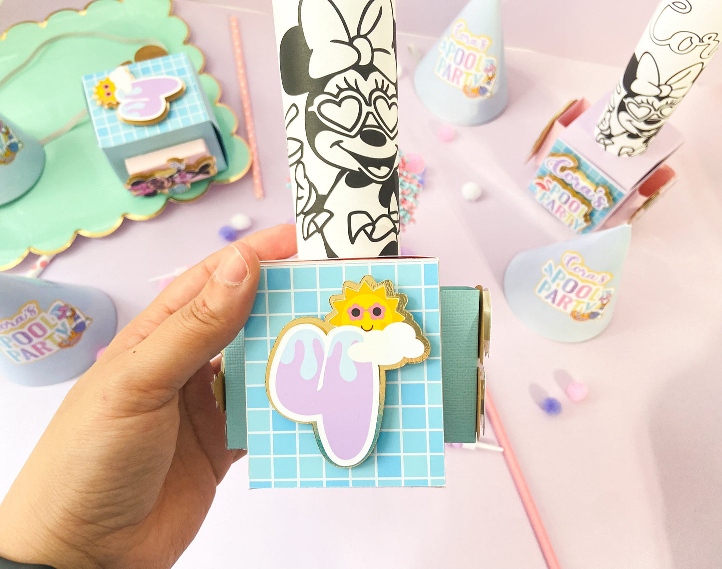 Pool 12 Coloring activity favors | kids party favors | personalized party favors | Minnie pool party | Minnie Mouse customizable favors